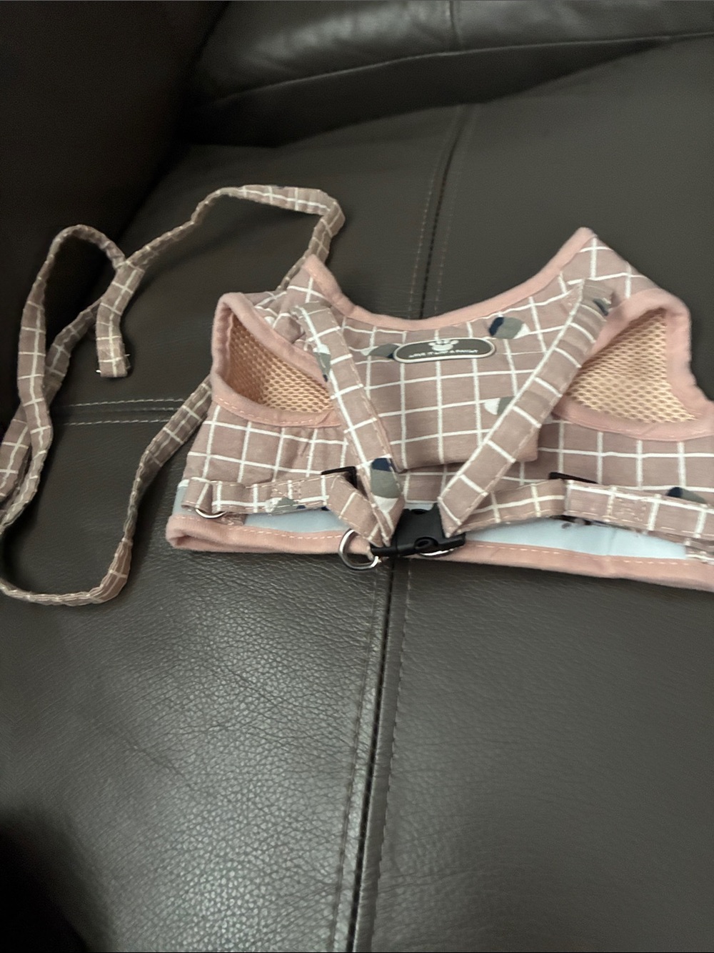 Plaid Pink Pet Harness with Mesh Panels